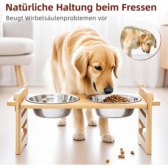Підвищена годівниця для собак DOKKOME: регульована висота, бамбуковий підставник, нержавіюча сталь, для маленьких собак та котів, захист суглобів