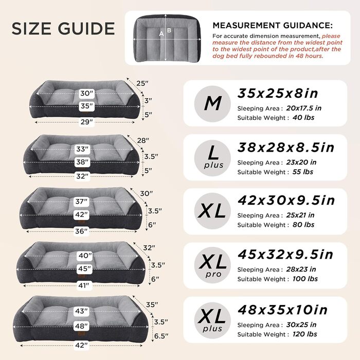 Ортопедичне ліжко для собак Bedsure – XL, сірого кольору. Велике, з підтримуючого пінопласту, знімний, водонепроникний чохол.