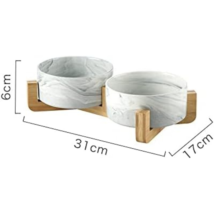 Миски для собак SP SEMPRE з кераміки з бамбуковими підставками, набір з двох мисок (13,5 см, білий мармур)