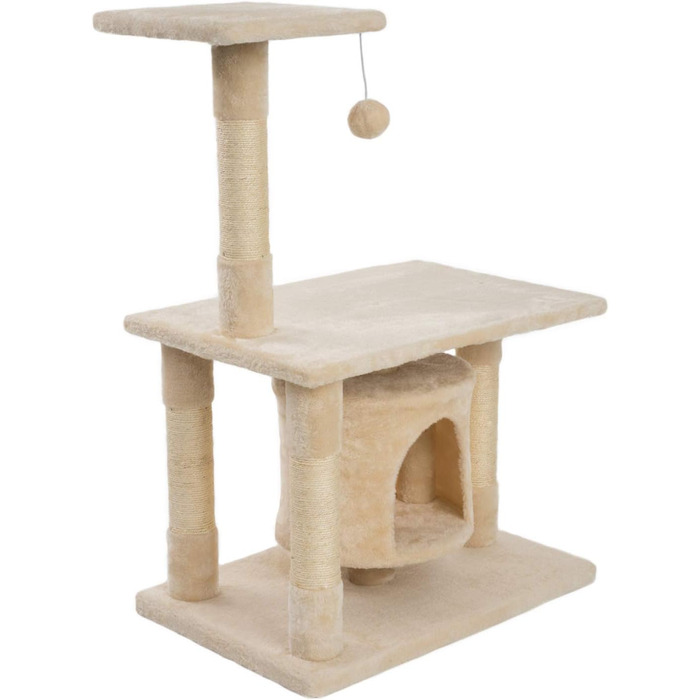 Дряпалка для котів JAMAXX H-90cm з ігровим комплексом, печерею, м'якою платформою та іграшкою (бежевий)
