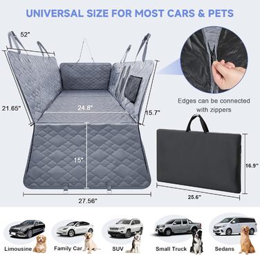Захисний чохол на сидіння для собак, жорстка підставка, до 180 кг, водовідштовхувальний, з сіткою, для позашляховиків та вантажівок, розмір L (147x75 см) та M (132x63 см), сірий