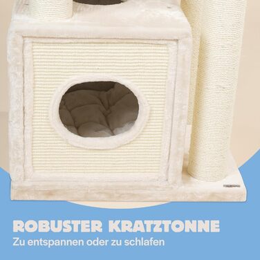 Дряпка для великих котів RHRQuality Cat Relax Plus з товстими сизалевими стовпами 12 см, кремова, з тунелем