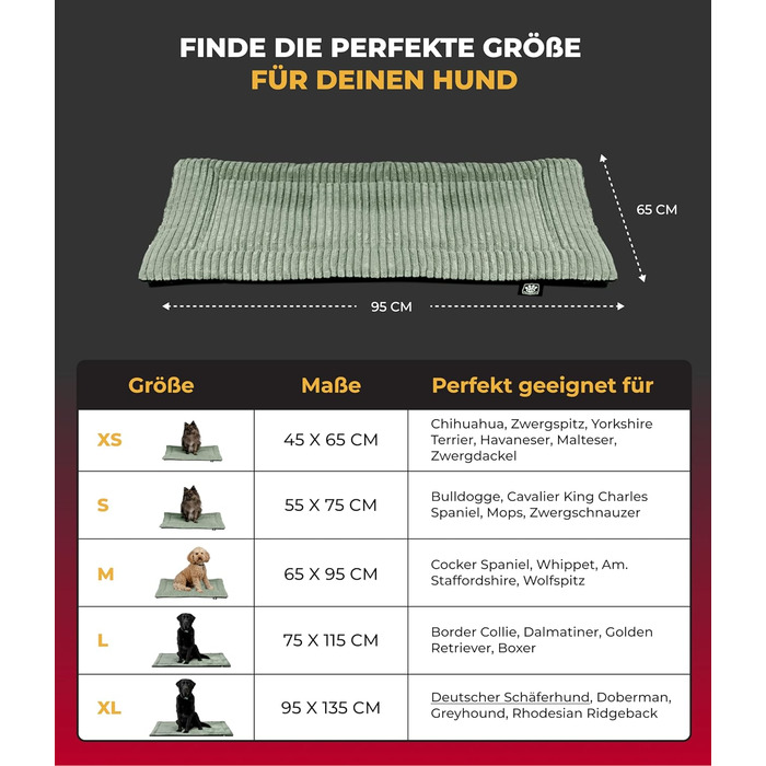 Килимок для собак HS-Hundebett® з підкладкою Cord, XS – антиковзаюча поверхня, м'яка ковдра для собак, комфортне місце для відпочинку – виготовлено в Німеччині (зелений, 65x95 см)