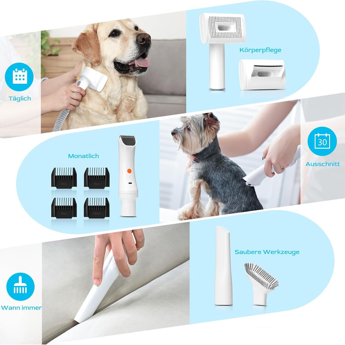 Електрична машинка для стрижки собак з пилососом Morpilot, 12000Pa, білий колір, з насадкою-щіткою, контейнер для шерсті 3L