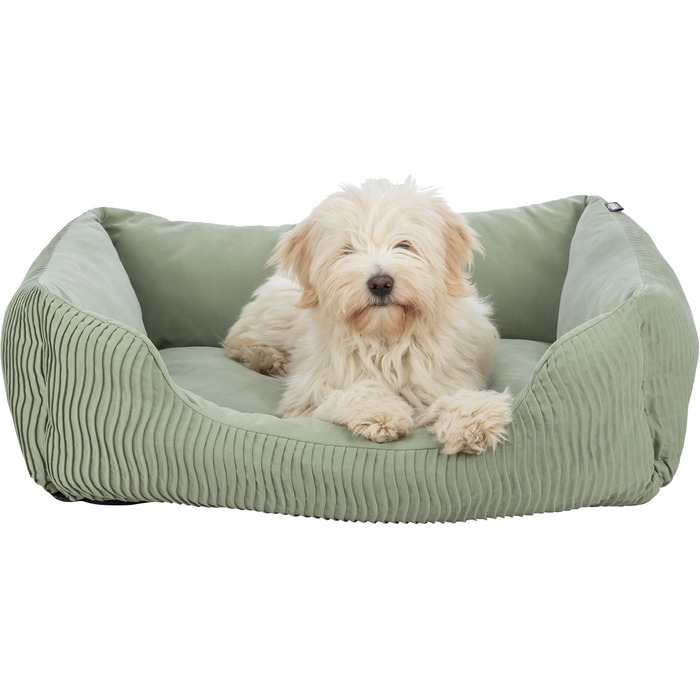 ТRIXIE Лежанка для собак Marley, 80 x 60 см, салатовий колір – зручна лежанка для середніх собак, м'який бавовняний чохол, можна прати – 37691 Salbei L 80 x 60 x 23 см