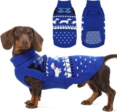 Пуловер для собак Дачхунд, теплий зимовий пуловер з візерунком, м'який трикотажний пуловер з коміром-стійкою, синій, розмір L
