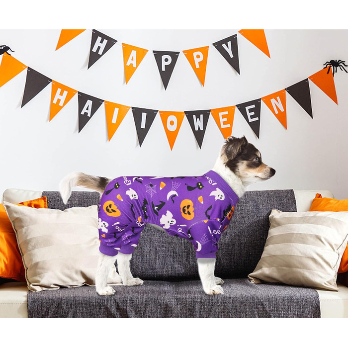 Піжама для собак на Різдво, Сніговик, одяг для собак, костюми для собак, піжама для собак, еластична, веселі костюми для собак, набір для собак, піжама для собак середнього розміру (M) (Великий, фіолетовий, на Хелловін)