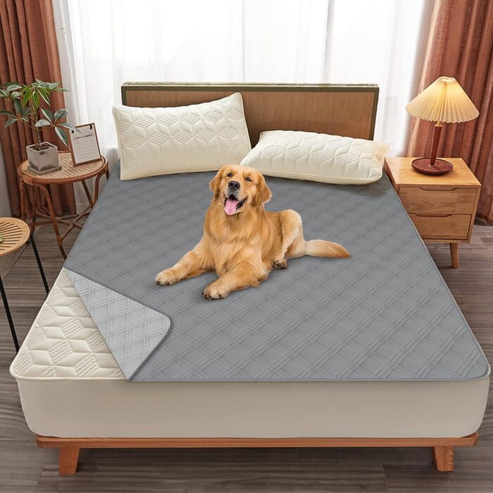 Водонепроникний килимок для собак, килимок для котів, неслизький, міцний, для захисту дивану, ліжка, автокрісла, можна прати в пральній машині (172 x 208 см, сірий)