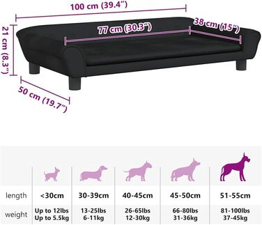 Крісло-ліжко для собак, м'яке ліжко для тварин, лежанка для собак та котів, чорний велюр, 100 x 50 x 21 см