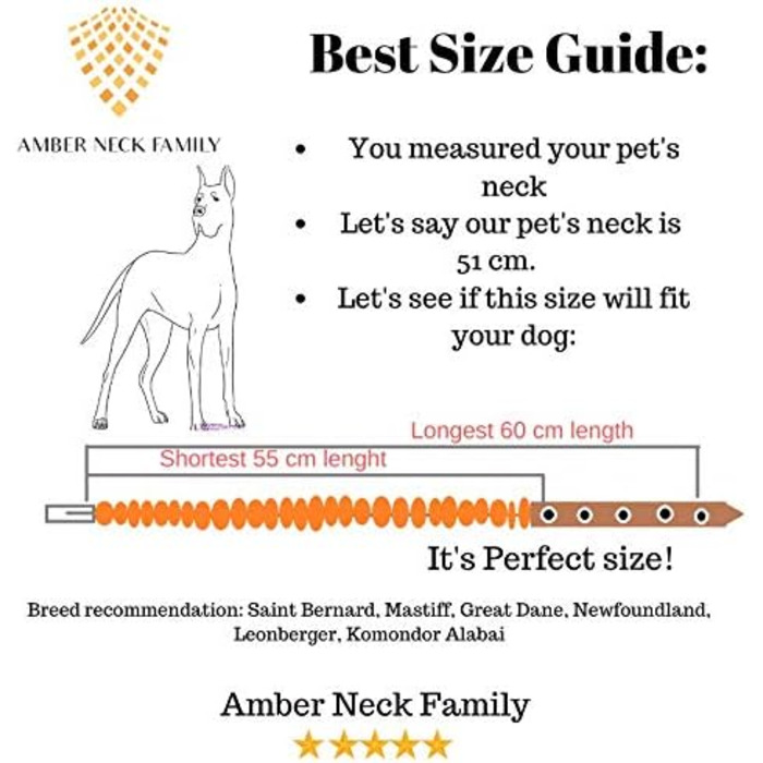 Нашийник для собак з натурального балтійського бурштину Amber Neck, шкіряний, регульований, ручна робота, подарункова упаковка, 65-70 см
