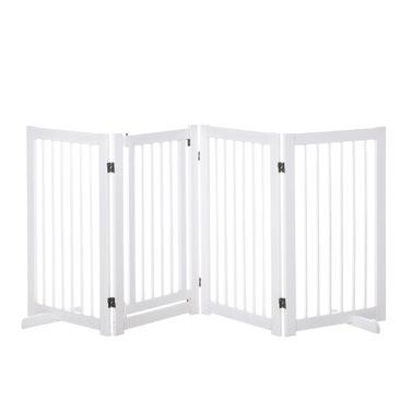 PawHut Barrier Dog 4 частини, 220 x 91 см складні ворота з дверима, окремо стоячі ворота для собак з 2 опорними ніжками, дерев'яні сходові ворота для передпокою, кухні, сходів, білі | Аосом