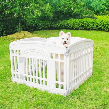 Складаний манеж для цуценят Gupamiga з дверцятами, білий, 90x90x60,5 см, для дому, міцний пластик, легкий монтаж