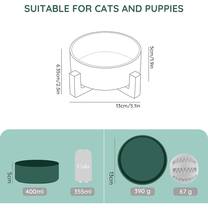 Миска для котів та маленьких собак SPUNKYJUNKY з бамбукового підставки (400 мл, зелена)
