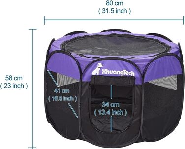 Клітка-манеж для тварин XhuangTech: собаки, коти, цуценята, 80x80x58,4 см, м'який матеріал, портативна, складана, для дому та вулиці, фіолетовий/чорний