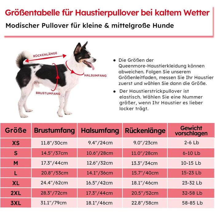 Теплий зимовий светр для собак середнього розміру Queenmore (M, червоний) - для такс, бульдогів, чихуахуа, коргі