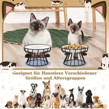 Набір мисок для котів з кераміки з металевим підставкою (2 шт.) - підняті миски для годування котів, неслизькі миски, сучасний дизайн