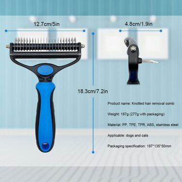 Професійна щітка для підшерстка собак та котів, безболісний догляд, видаляє пух, ковтуни, ідеальна для коротко- та довгошерстих порід (блакитна)
