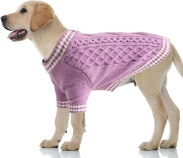 Теплий в'язаний пуловер для собак великих порід, V-подібний виріз, для Французького бульдога, Лабрадора, Німецької вівчарки (Lila XXL) 2XL Lila