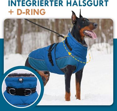 Водонепроникний теплий зимовий одяг для собак великих порід (Німецька дога) з високим коміром, зелений, XL, водонепроникний, для прогулянок в снігу