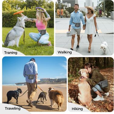 Сумка для ласощів для собак з металевим кліпом для ременя, міцна застібка-магніт, велика місткість, диспенсер для пакетів для екскрементів (темно-сірий)