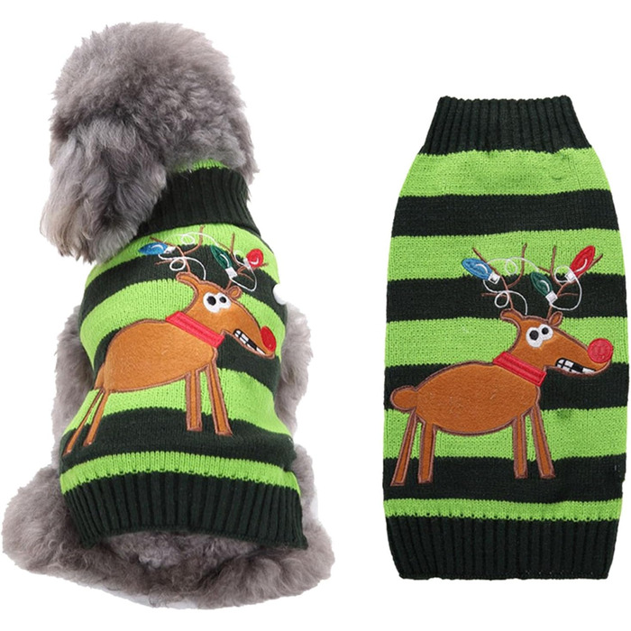 Пуловер для собак на Різдво, кумедний різдвяний пуловер для собак з мультфільмом Оленя, Санти та Сніжинок, теплий в'язаний пуловер для собак маленьких, середніх та великих розмірів, XXS-XXL (110-Green, XXL) XXL 110-Зелений