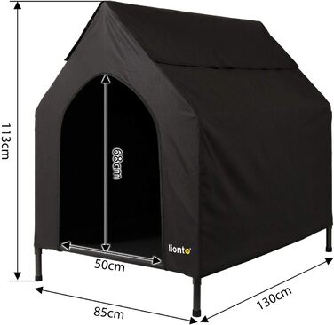 Лежанка для собак Lionto Outdoor з дахом, 110x75x105 см, водовідштовхувальне та зносостійке оксфордське полотно та дихаюча сітка, піднята лежанка з знімними ніжками, для собак до 60 кг (Чорний, L 130 x B 113 x H 85 см)