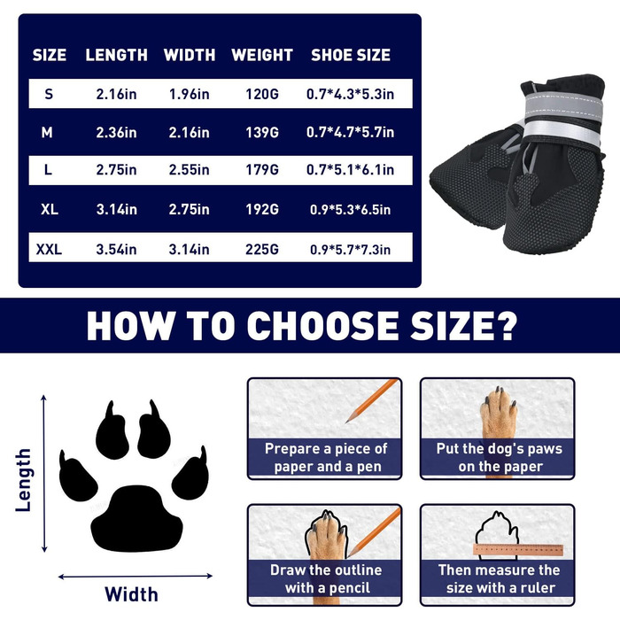 Чоботи для собак, 4 шт., водонепроникні, з антиковзким покриттям та світловідбиваючим ремінцем. Чоботи для собак, захист лап від дощу, для маленьких, середніх та великих собак (M, чорний)