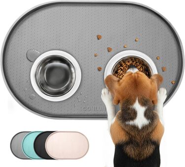 Підставка для годівлі собак та котів Conlun, 60x40 см, сіра, з високими бортиками, BPA-Free силікон