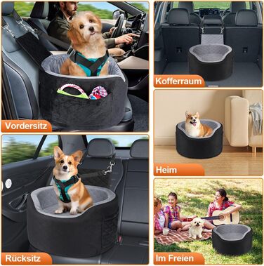 Автокрісло для собак - чорне автокрісло-бустер для маленьких собак з 28D Memory Foam, неслизький водонепроникний підкладка, переноска для подорожей з кишенями для зберігання та ковдрою, сірий (01-Чорний)