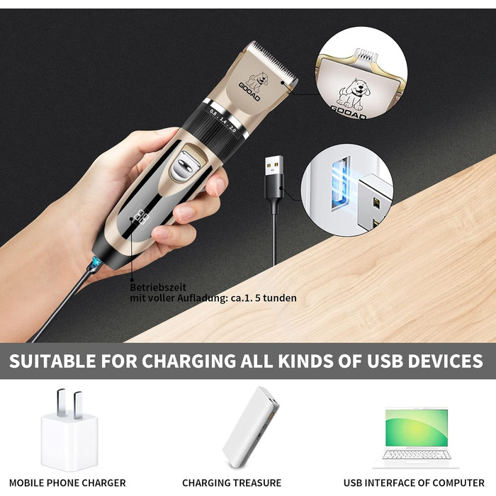 Машинка для стрижки собак без дроту Gooad – тиха, акумуляторна, для густого хутра та домашніх тварин Gold