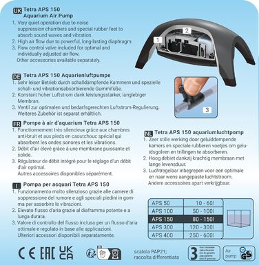 Tetra APS 150 тиха мембранна повітряна помпа для акваріума 80-150 л, чорна