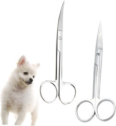 Набір з 2 професійних фризьорських ножиць для тварин Ipetboom з нержавіючої сталі. Круглий наконечник, для дому та салону, прямі та зігнуті кінці.
