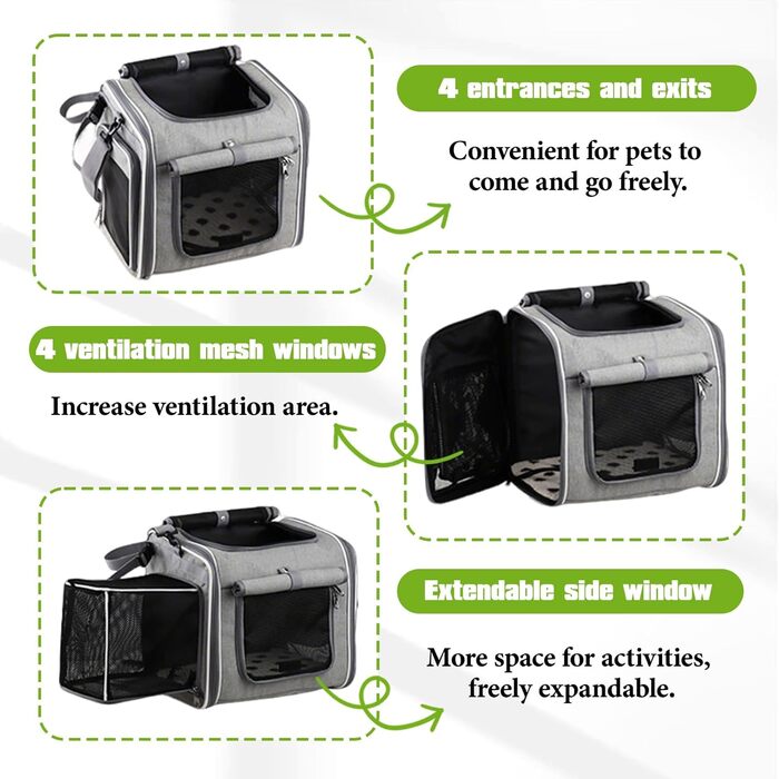 Фарбований корзинка для собак на велосипед, розкладний та розширюваний, 4-в-1, сіра. Підходить для котів та собак до 10 кг