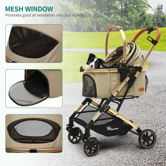 Візок для собак YITAHOME: зручний та компактний, до 15.9 кг, складний, для маленьких собак та котів (бежевий)