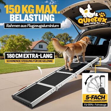 Рампа для собак у автомобіль, автоматичне складання, 170 см, чорна. Рампа для собак, вантажівок та SUV. Максимальне навантаження: 150 кг. Антиковзаюча поверхня.