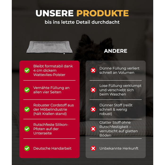 Килимок для собак HS-Hundebett® з підкладкою Cord, XS (45x65 см) – Нековзна підкладка – М'яка ковдра для собак – Затишне місце для відпочинку – Антрацитовий колір, Виготовлено в Німеччині, 45x65 см