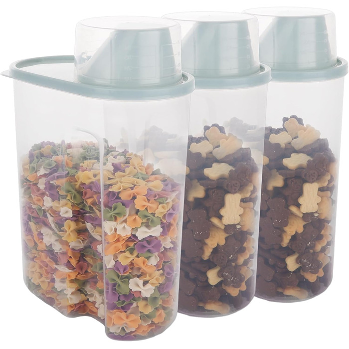 Контейнери для корму для собак 3 шт., 2,5 л, 15 x 23 см, контейнери для зберігання корму для домашніх тварин з мірними склянками, герметичні контейнери для корму для собак з виливною горловиною, пластикові контейнери для корму для котів