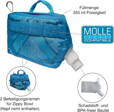 Водна пляшка для собак Kurgo RSG, знімний чохол, сумісна з MOLLE, кріплення для службового нашийника, блакитна, універсальний розмір