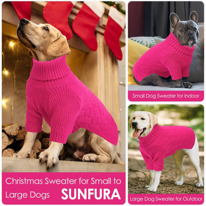 Светр для собак SUNFURA, рогатий светр для холодної погоди, в'язаний светр для святкування Різдва та Дня подяки, зимовий светр для тварин, для мопсів та такс, для хлопчиків та дівчаток (XX-Large, яскраво-рожевий)