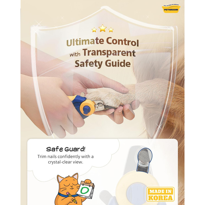 Професійний обрізач кігтів для собак PETHROOM з прозорим захистом та пилкою, регульована довжина зрізу, нержавіюча сталь, преміум-якість