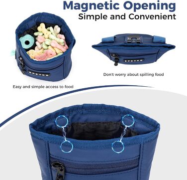 Сумка для ласощів для собак з міцним магнітним закриттям, для тренувань, з дозатором кульок, глибокий синій колір