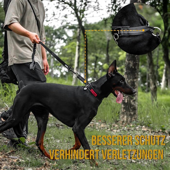 Нашийник для собак OneTigris Zug-Stopp, м'який з широкою підкладкою, з світловідбиваючими елементами, чорний, XL (для середніх та великих собак)