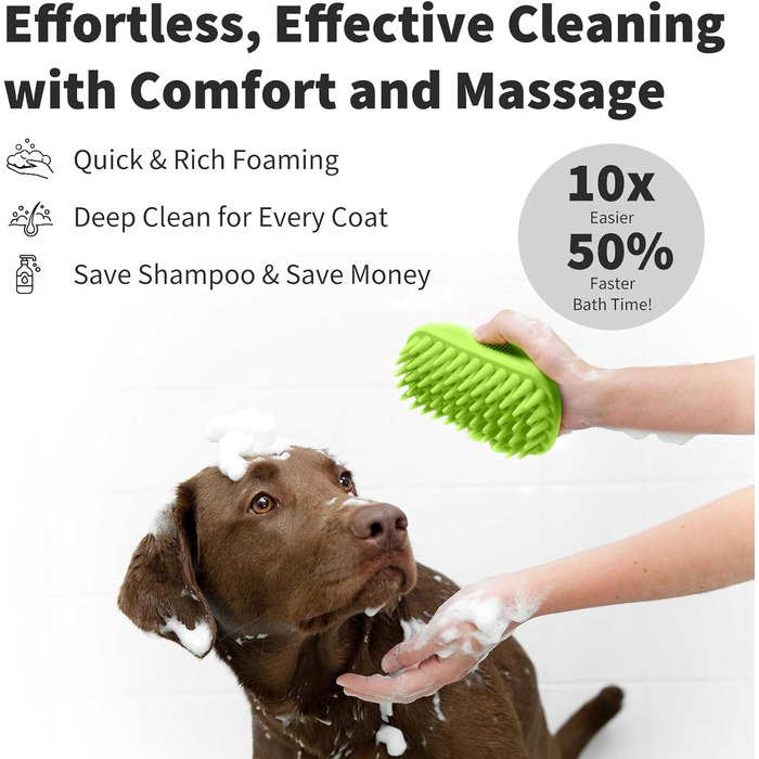 PETCUTE Щітка для собак та котів, гумова масажна щітка з м'яких силіконових щетинок, для грумінгу, видалення шерсті, миється, неслизька (зелена)