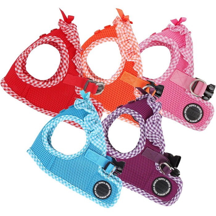 Нашийник для собак Puppia Vivien West - регульований, м'який, з картатим візерунком, для цуценят, анти-тягнучий, оранжевий, L