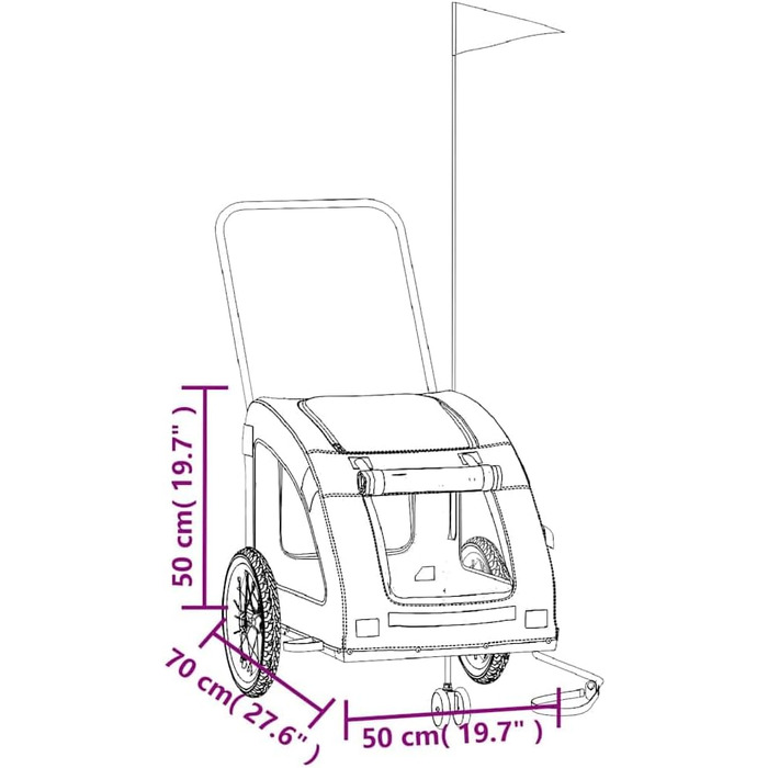 Фургон для собак VidaXL - чорний, 45 кг, Oxford-Gewebe, з прапором та відбивачами