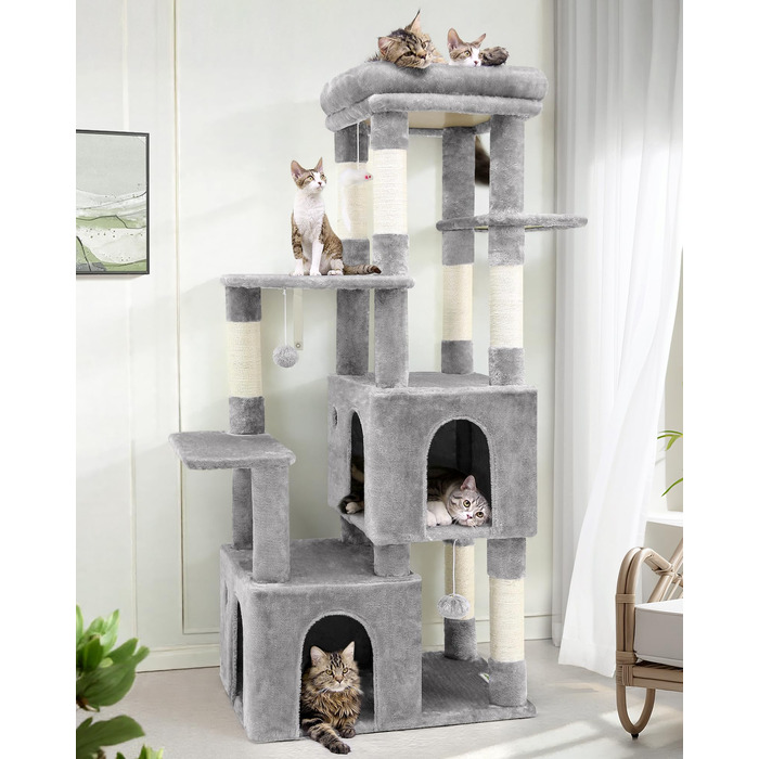 Драбина-будинок для котів Globlazer XL (156 см) сірого кольору з будиночком, платформами та сизалевими стовпчиками
