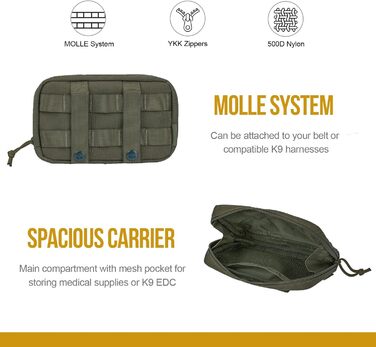 Набір Futterbeutel OneTigris для собак (2 шт.), великий MOLLE-рюкзак для корму, тактичний, з світловідбиваючими смугами, для тренувань та прогулянок, зелений