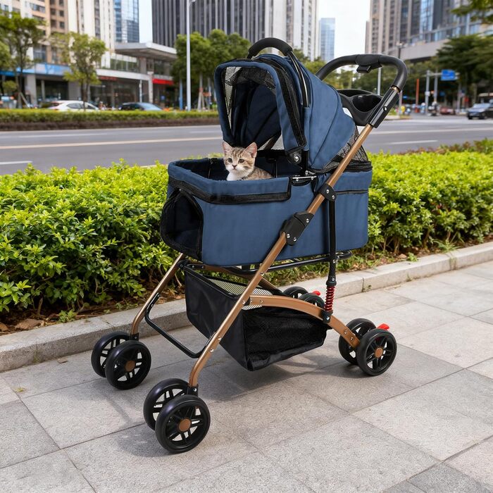 Дитяча коляска для собак та котів Homewell, складна, знімний кошик, сітчасте вікно, ремені на плече та тримач для напоїв, до 20 кг (блакитна)