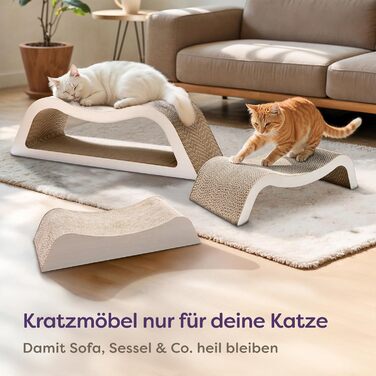 Кігтеточка для котів 3 в 1 XXL, 75 см – Міцна картонна поверхня для догляду за кігтями – До 2 років використання – Економія місця – Захист диванів та меблів (Cloud) (Білий)