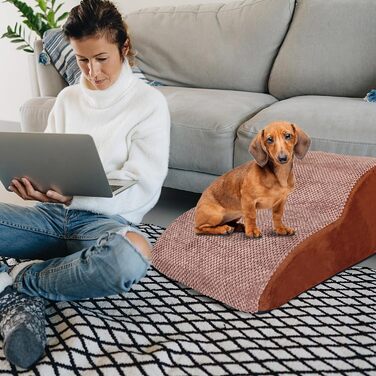 Сходинки для собак Galatée: 2-поверхові, з антиковзаючою поверхнею, з високощільної піни, для ліжка, дивану та авто, знімний чохол (колір: коричневий)